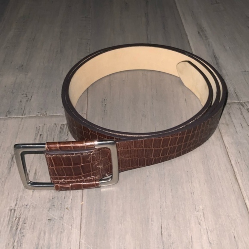 Forth & Town Brown Leather Snakeskin Print Belt Gold Buckle Large 46” Long New